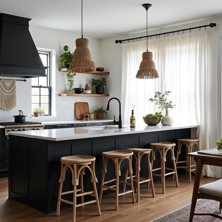 black and white boho kitchen 1