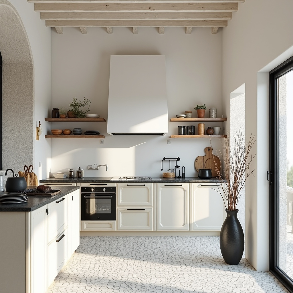 black and white boho kitchen 11