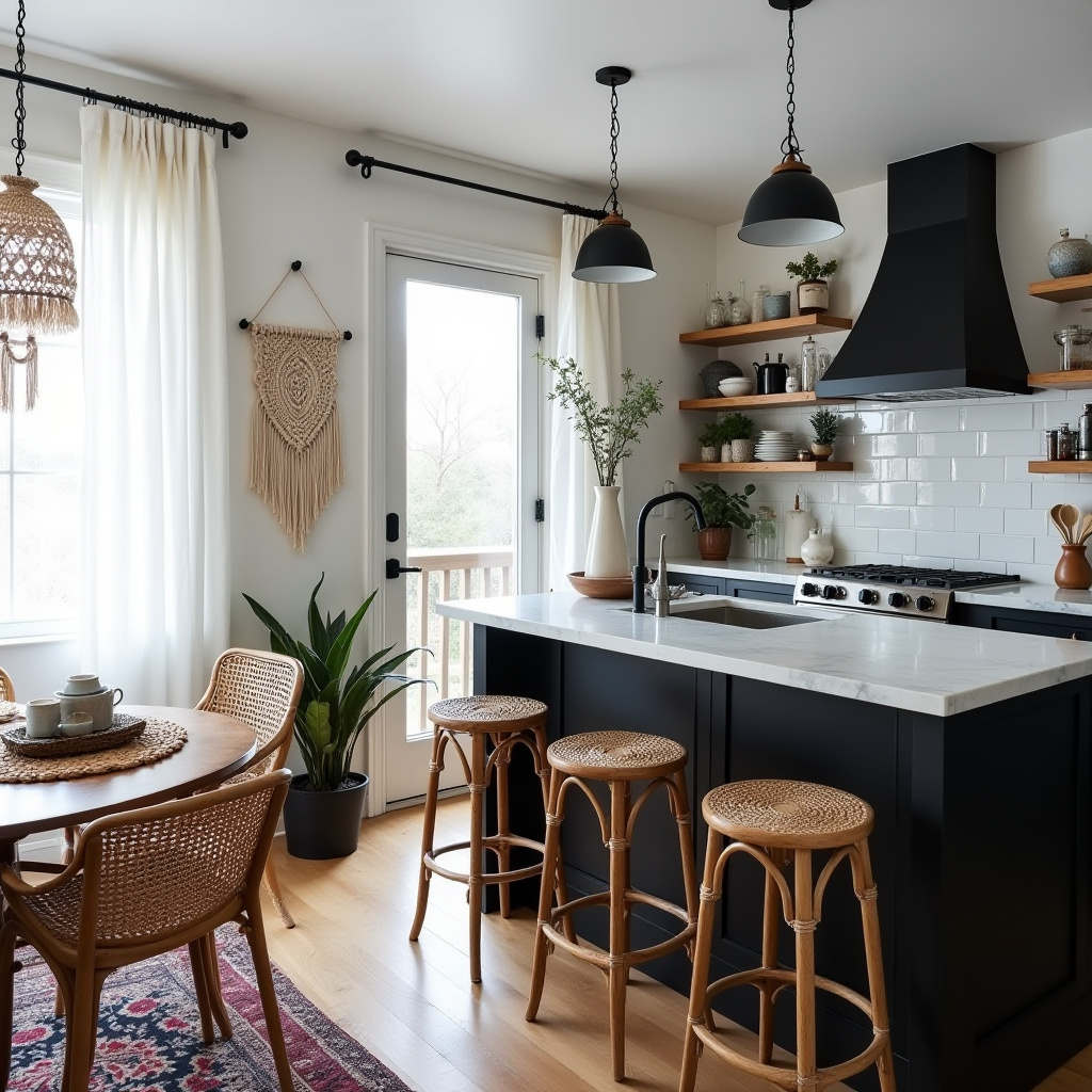 black and white boho kitchen 2