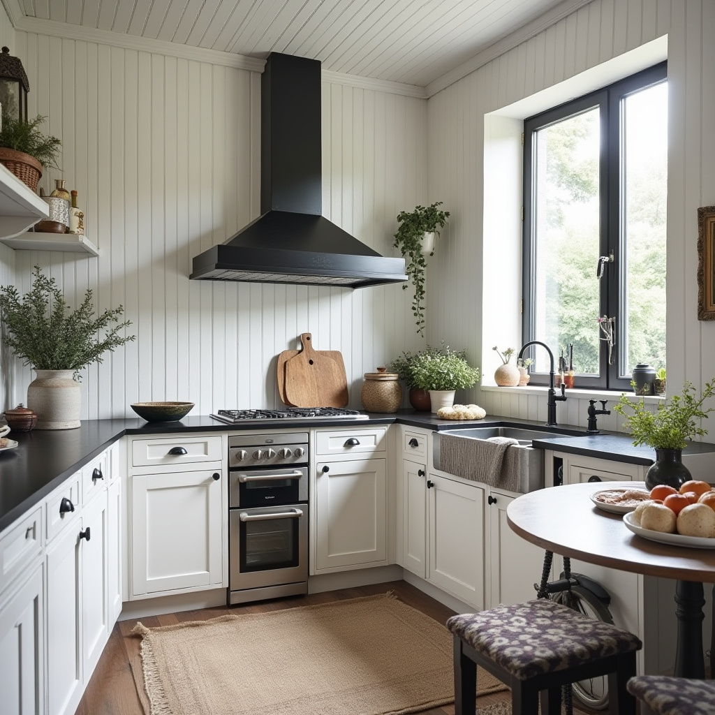 black and white boho kitchen 37