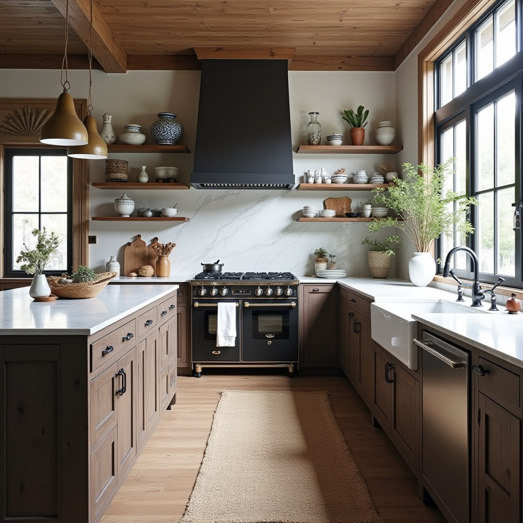 black and white boho kitchen 7