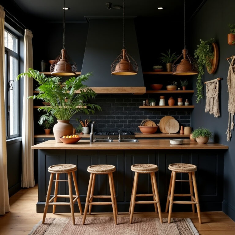 black boho kitchen 1