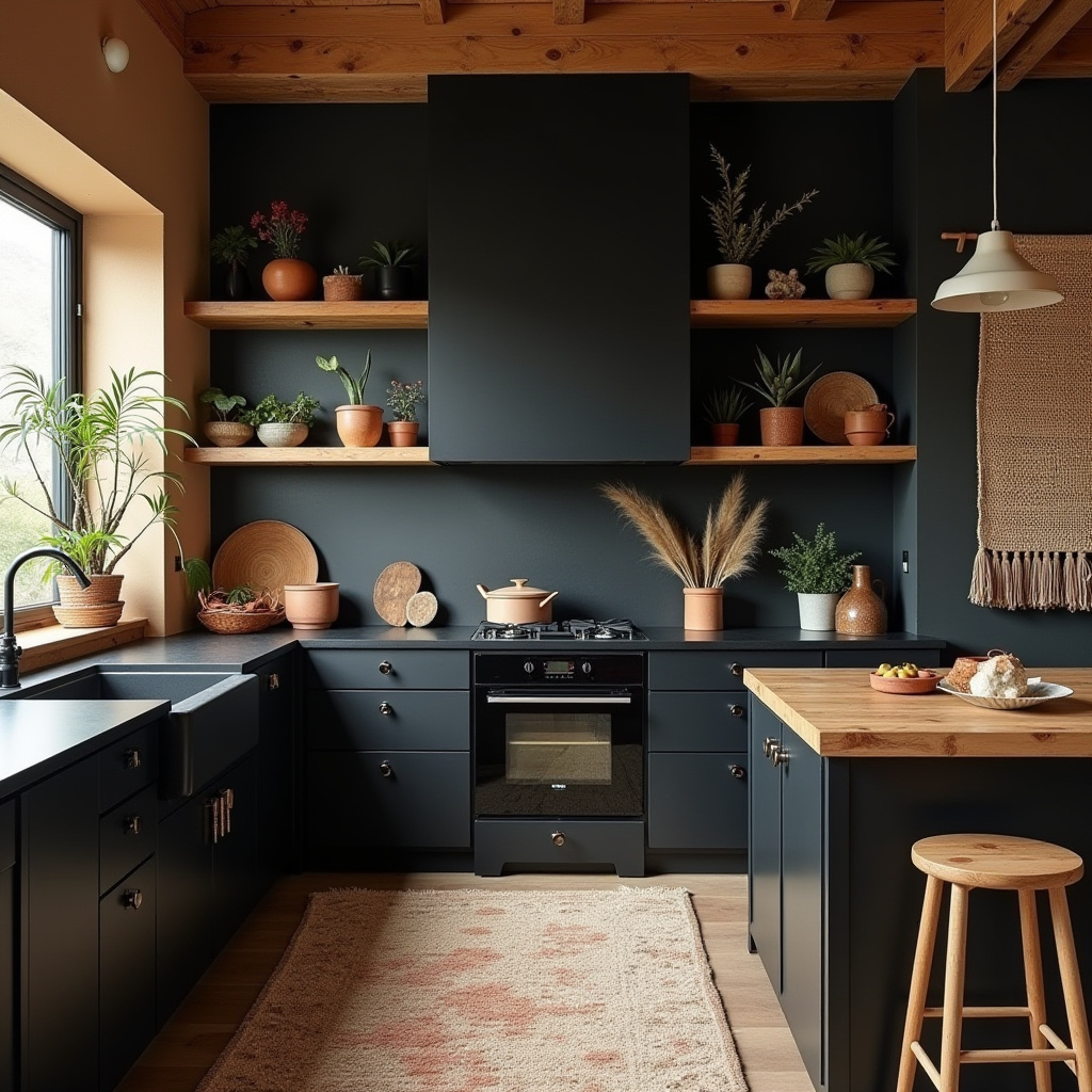 black boho kitchen 9