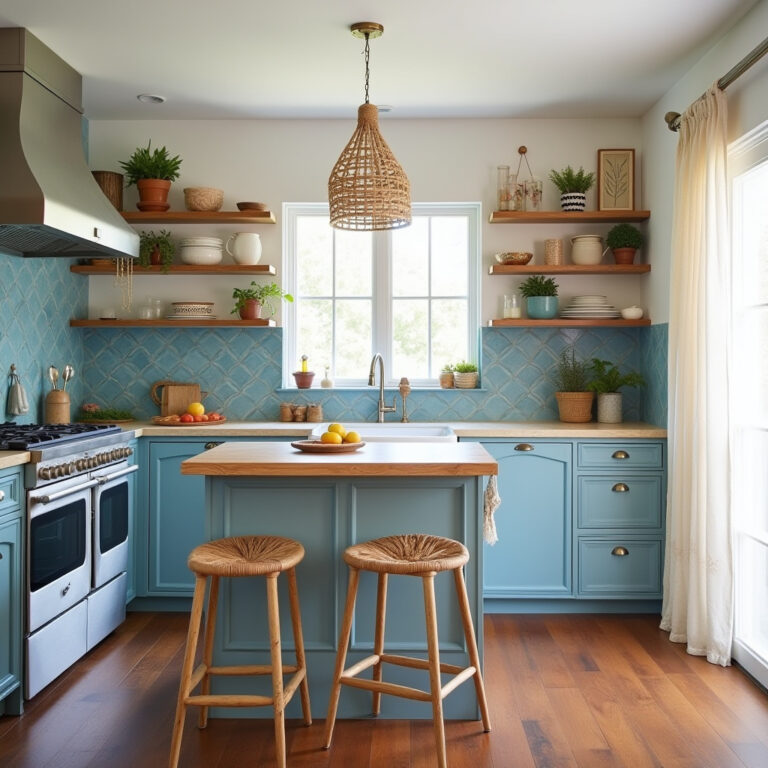 boho blue kitchen 1