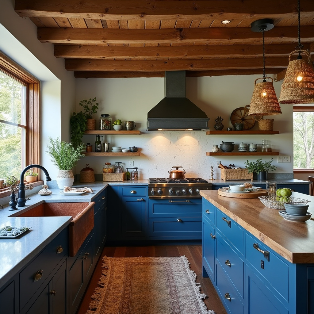 boho blue kitchen 17