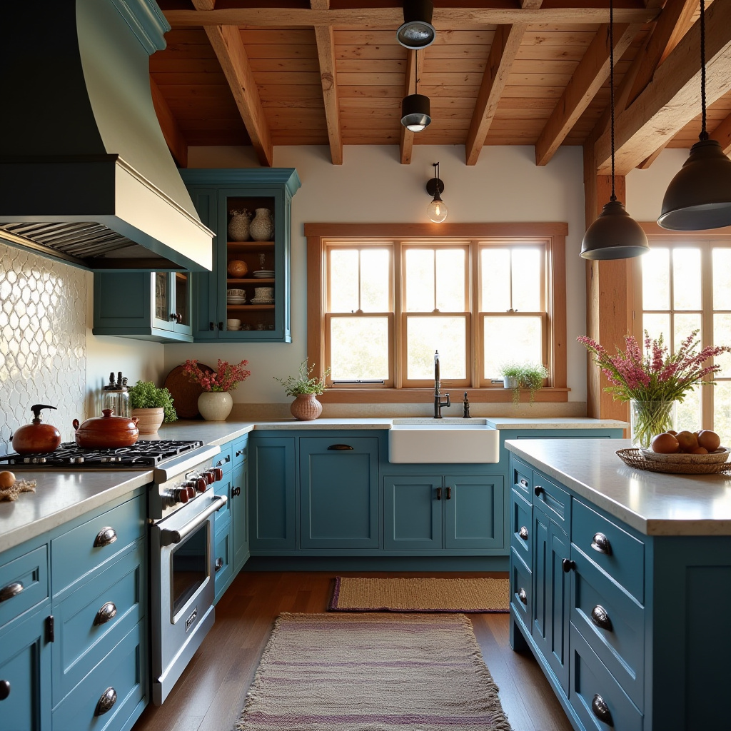 boho blue kitchen 31