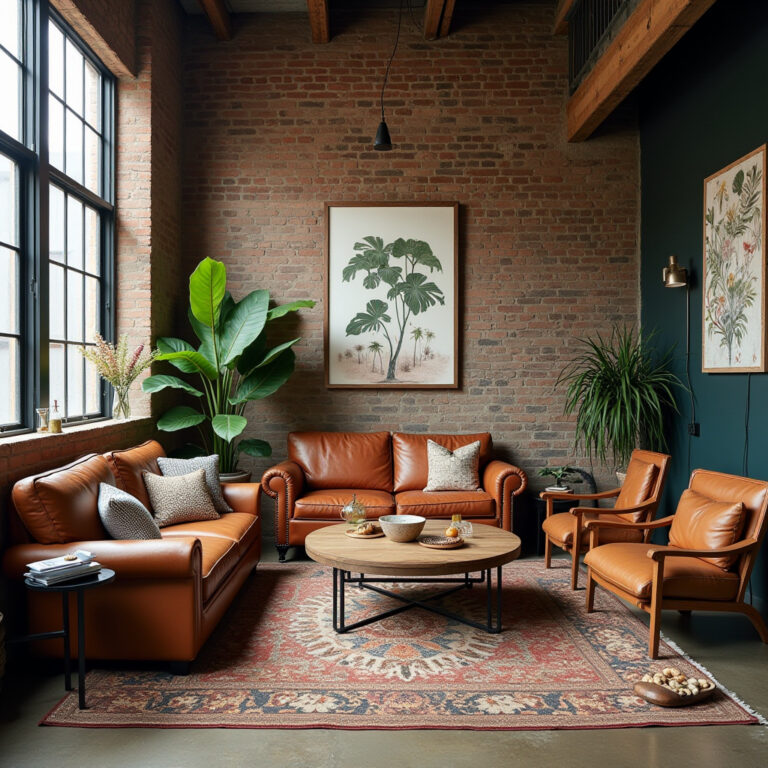 boho industrial living room 1