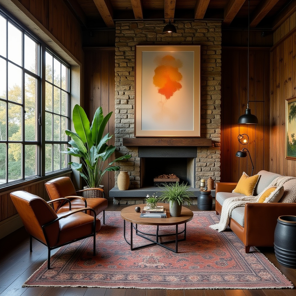 boho industrial living room 13