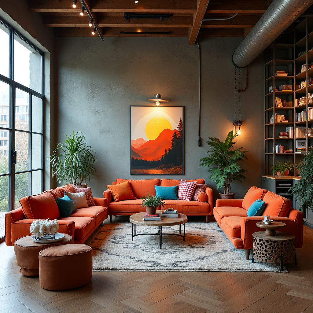 boho industrial living room 37