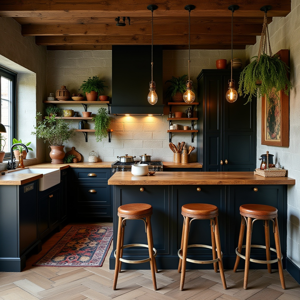 boho kitchen black cabinets 12