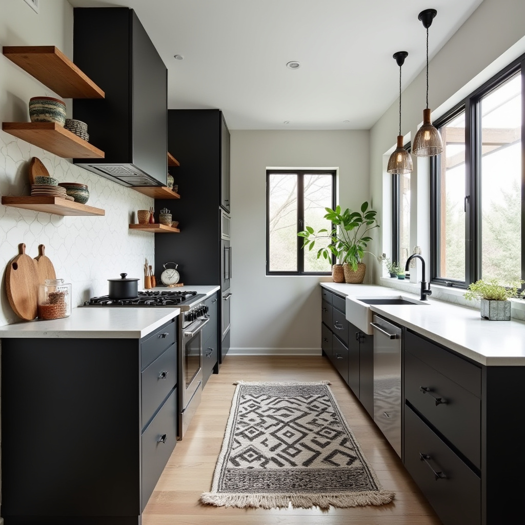 boho kitchen black cabinets 15