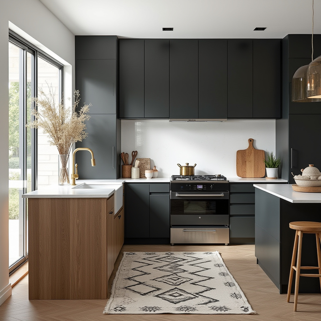 boho kitchen black cabinets 16