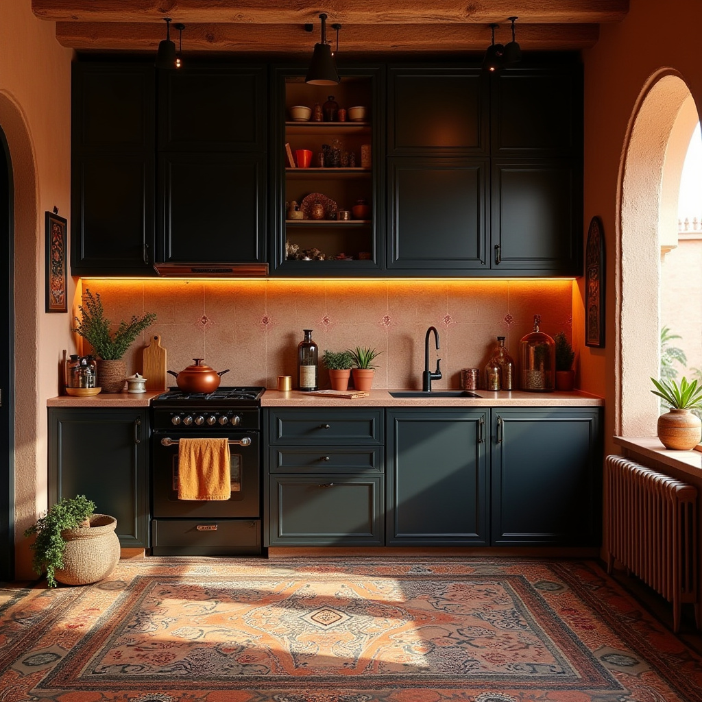boho kitchen black cabinets 18