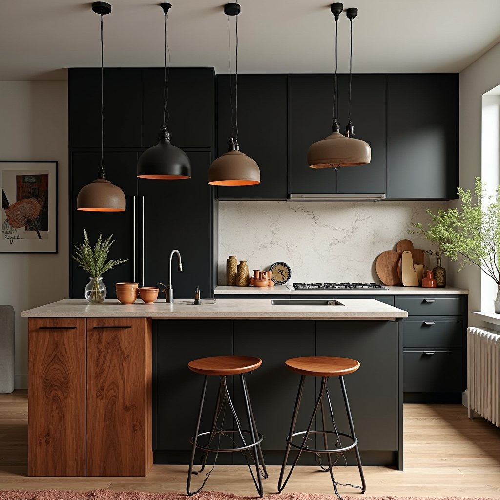 boho kitchen black cabinets 19