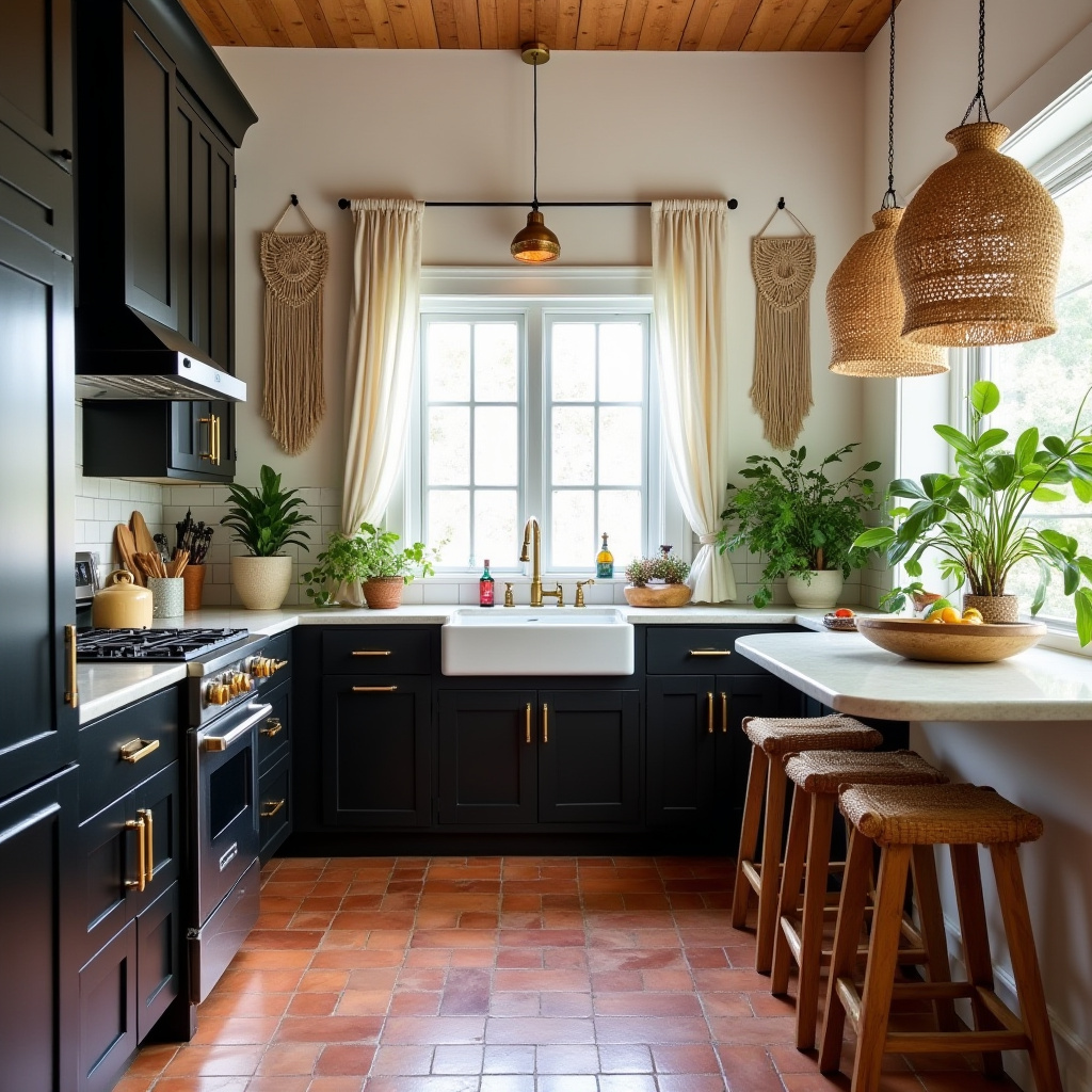 boho kitchen black cabinets 2