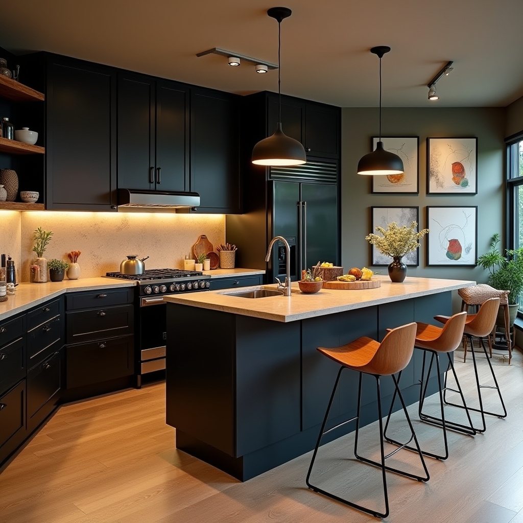 boho kitchen black cabinets 20