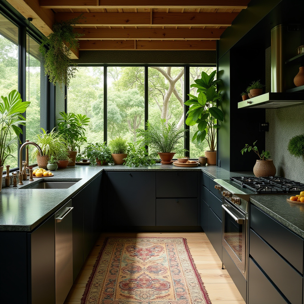 boho kitchen black cabinets 21