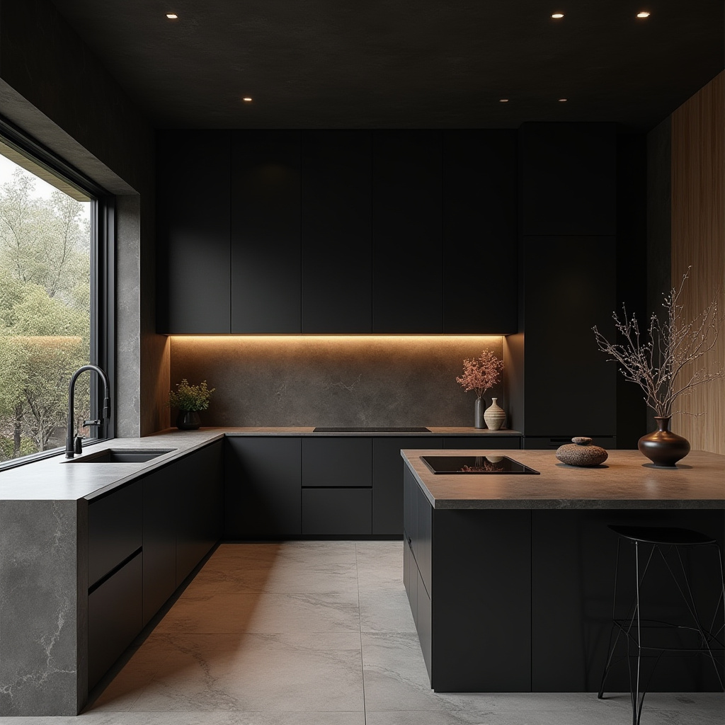 boho kitchen black cabinets 26