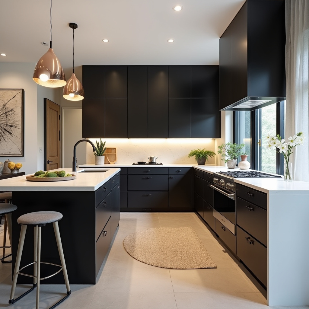 boho kitchen black cabinets 32