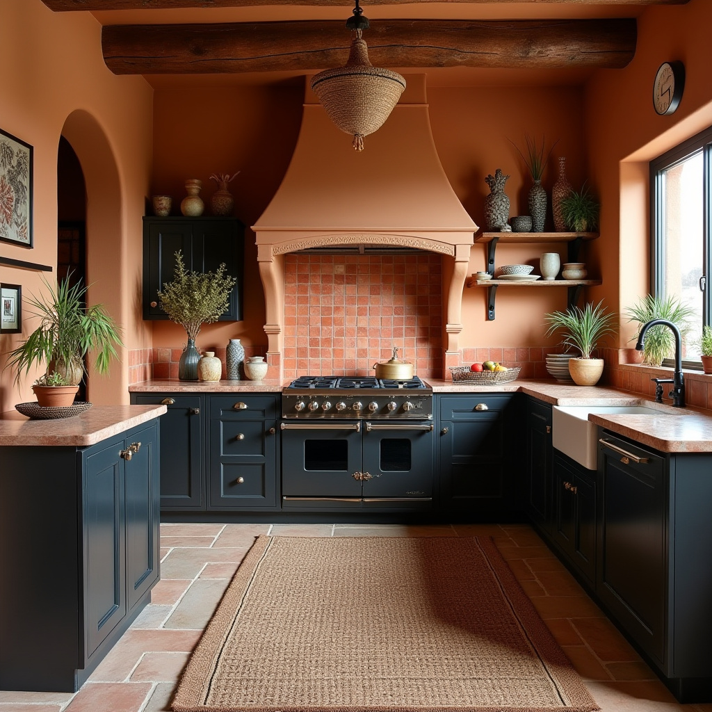 boho kitchen black cabinets 35