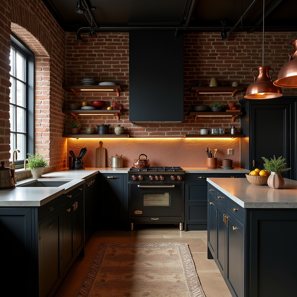 boho kitchen black cabinets 37