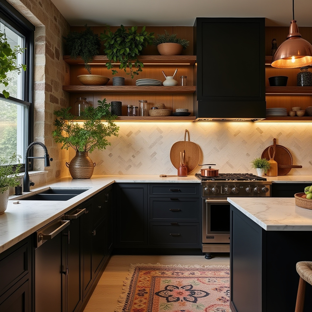 boho kitchen black cabinets 4