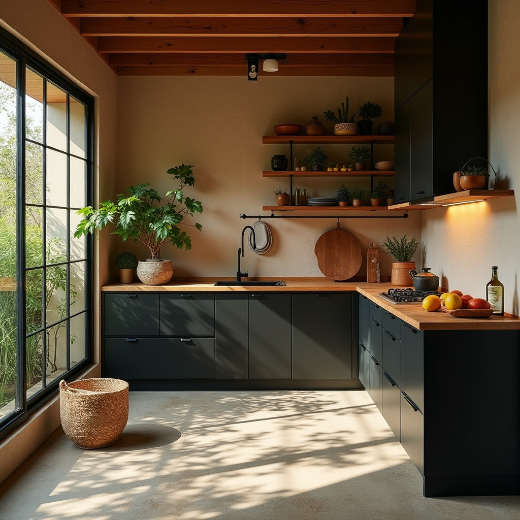 boho kitchen black cabinets 5