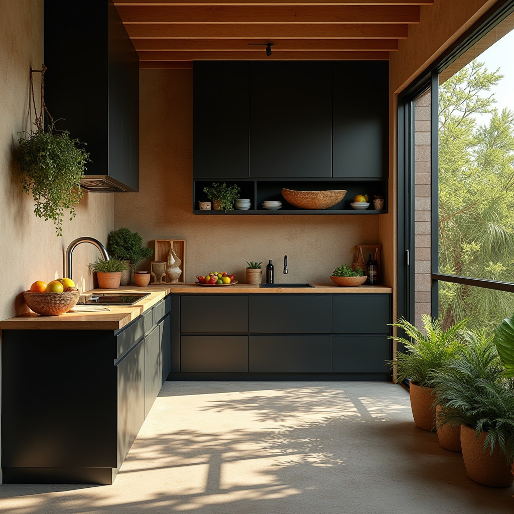 boho kitchen black cabinets 6