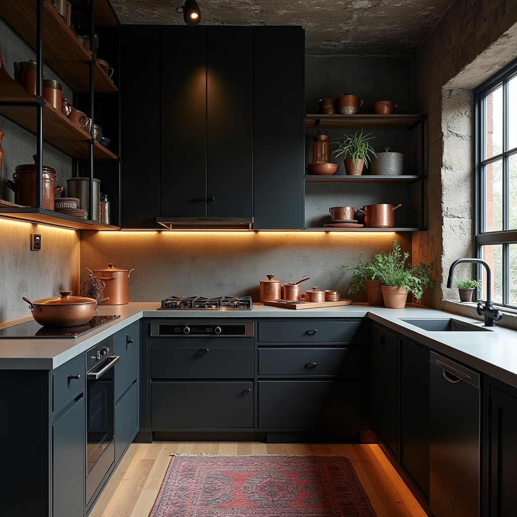 boho kitchen black cabinets 7