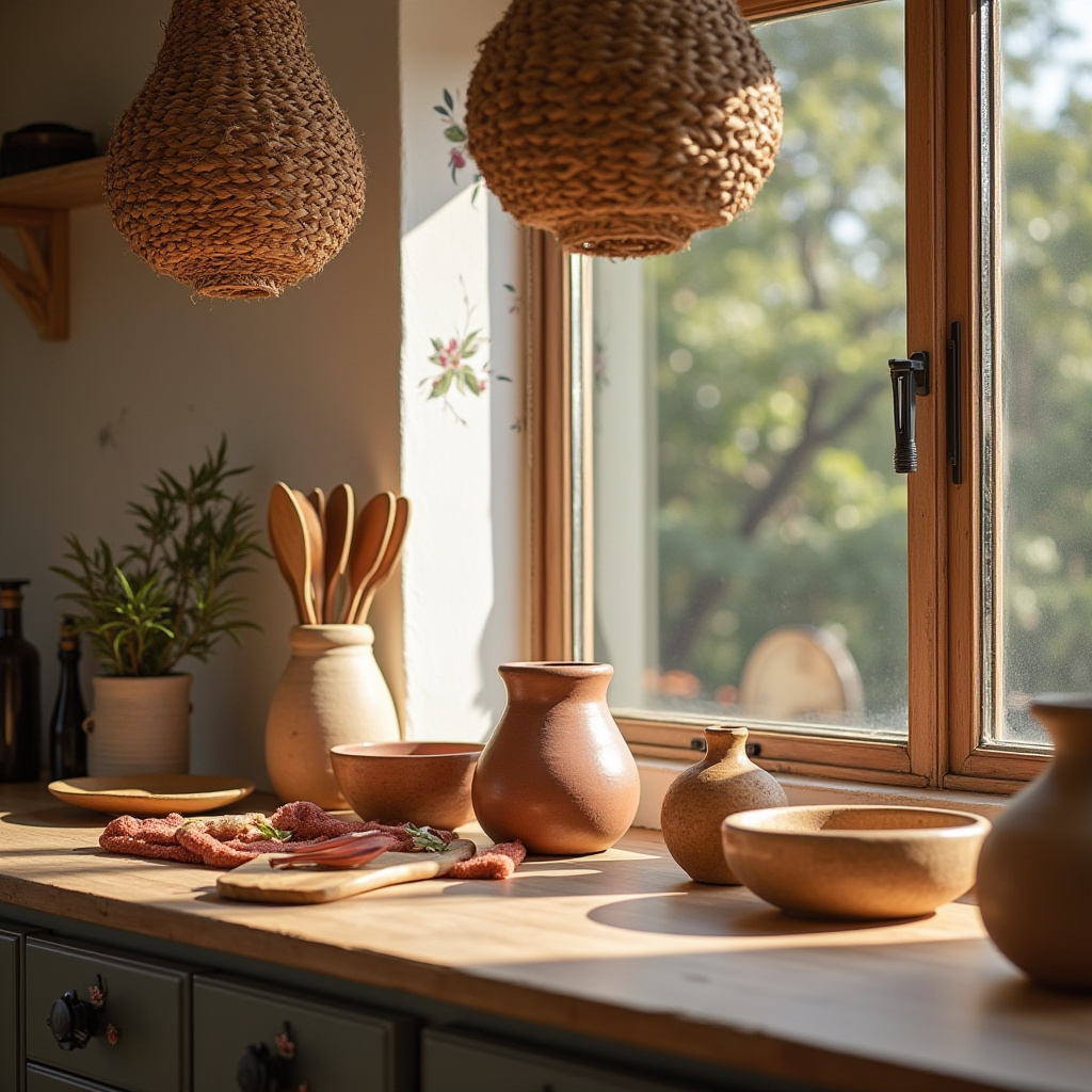 boho kitchen counter decor 27