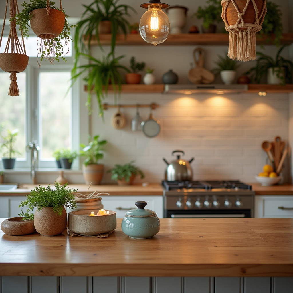boho kitchen counter decor 29