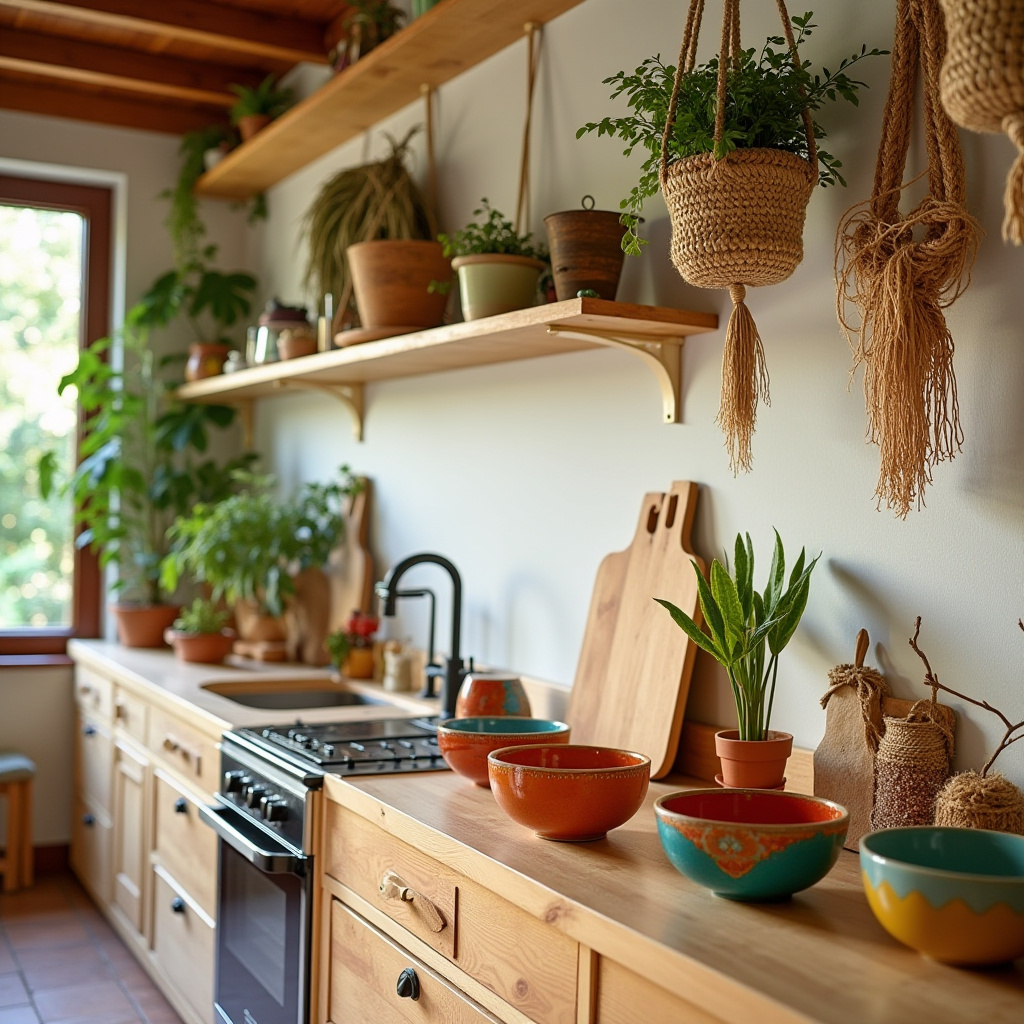 boho kitchen counter decor 39