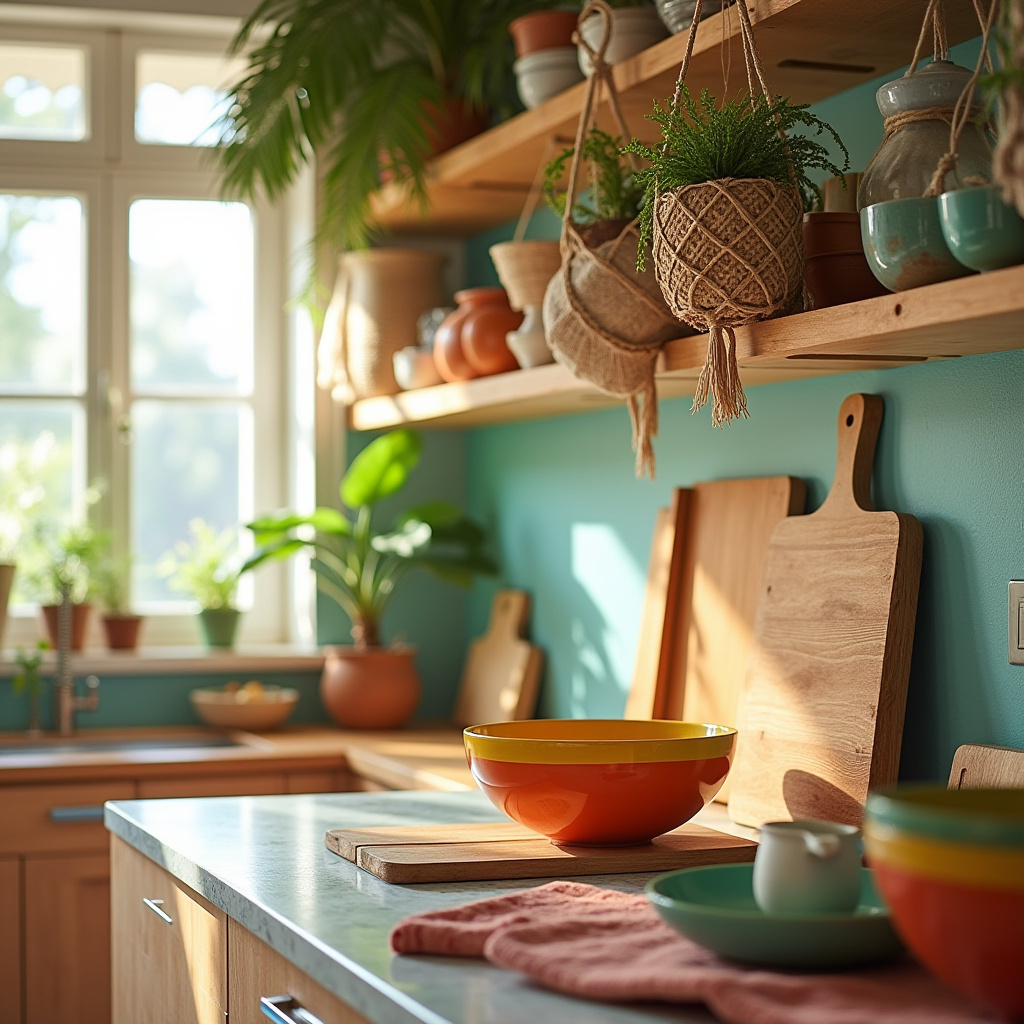 boho kitchen counter decor 40