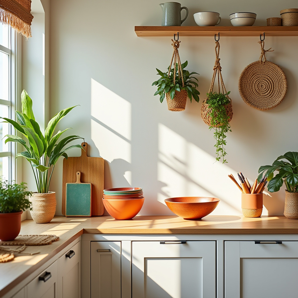 boho kitchen counter decor 7