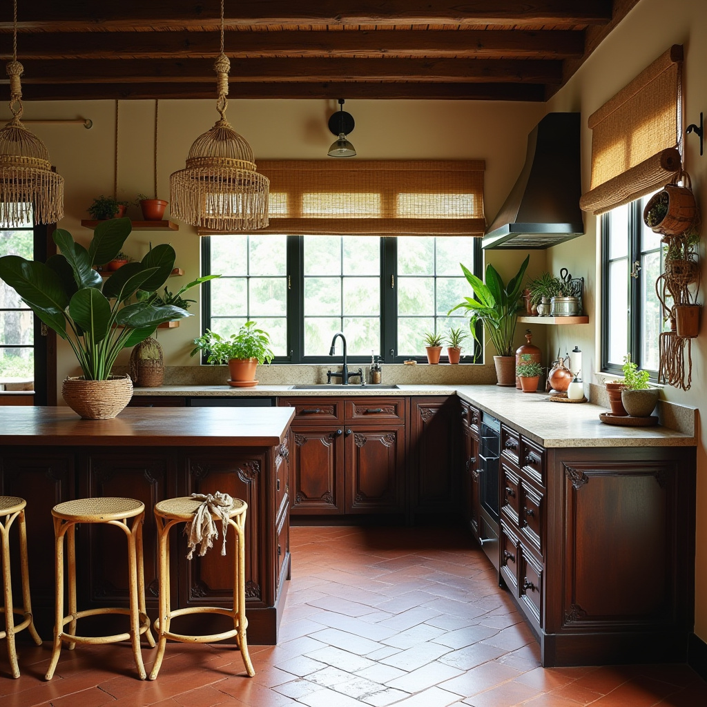 boho kitchen dark wood cabinets 1