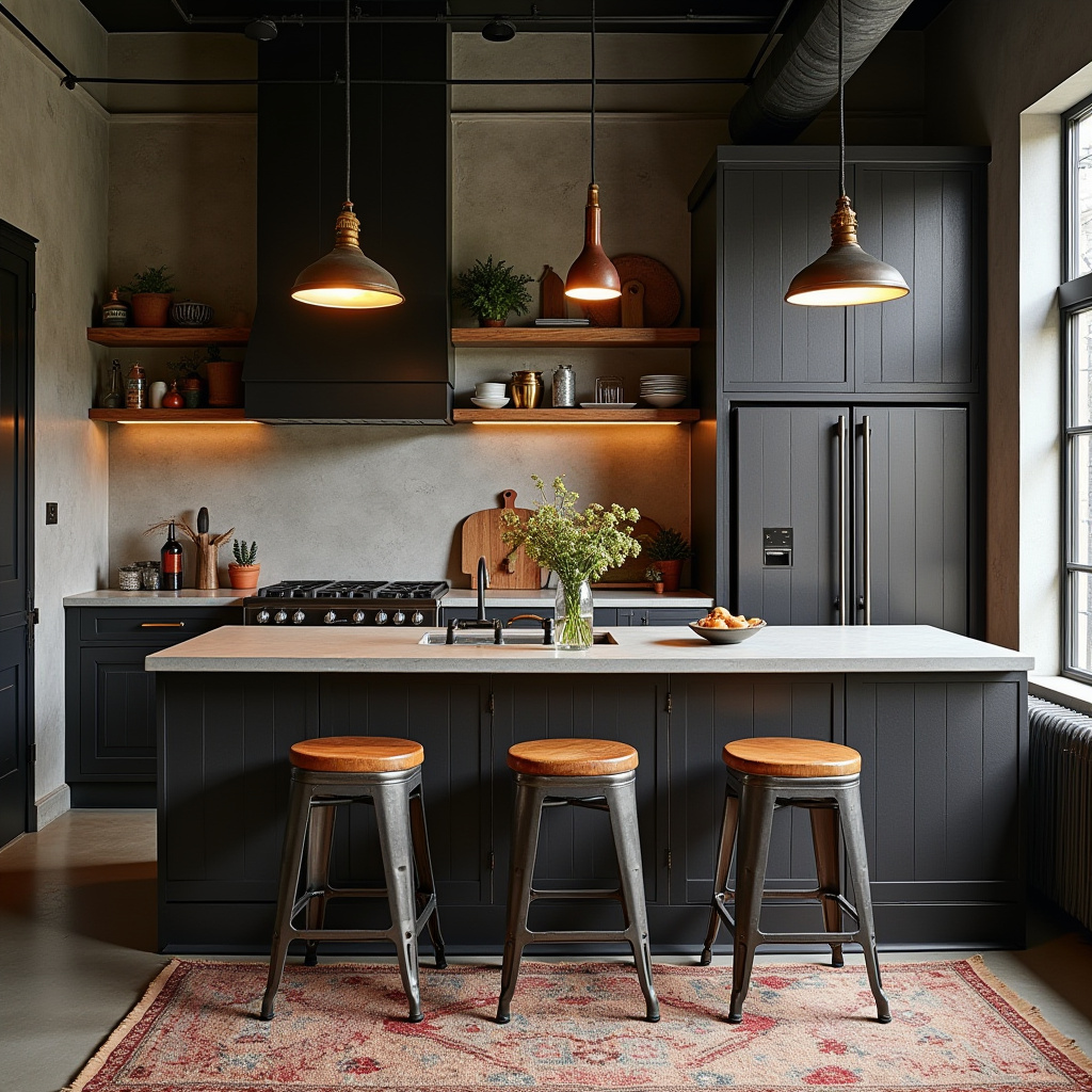 boho kitchen dark wood cabinets 13