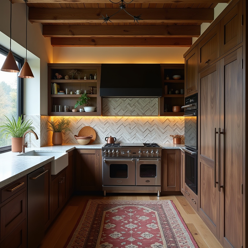boho kitchen dark wood cabinets 4