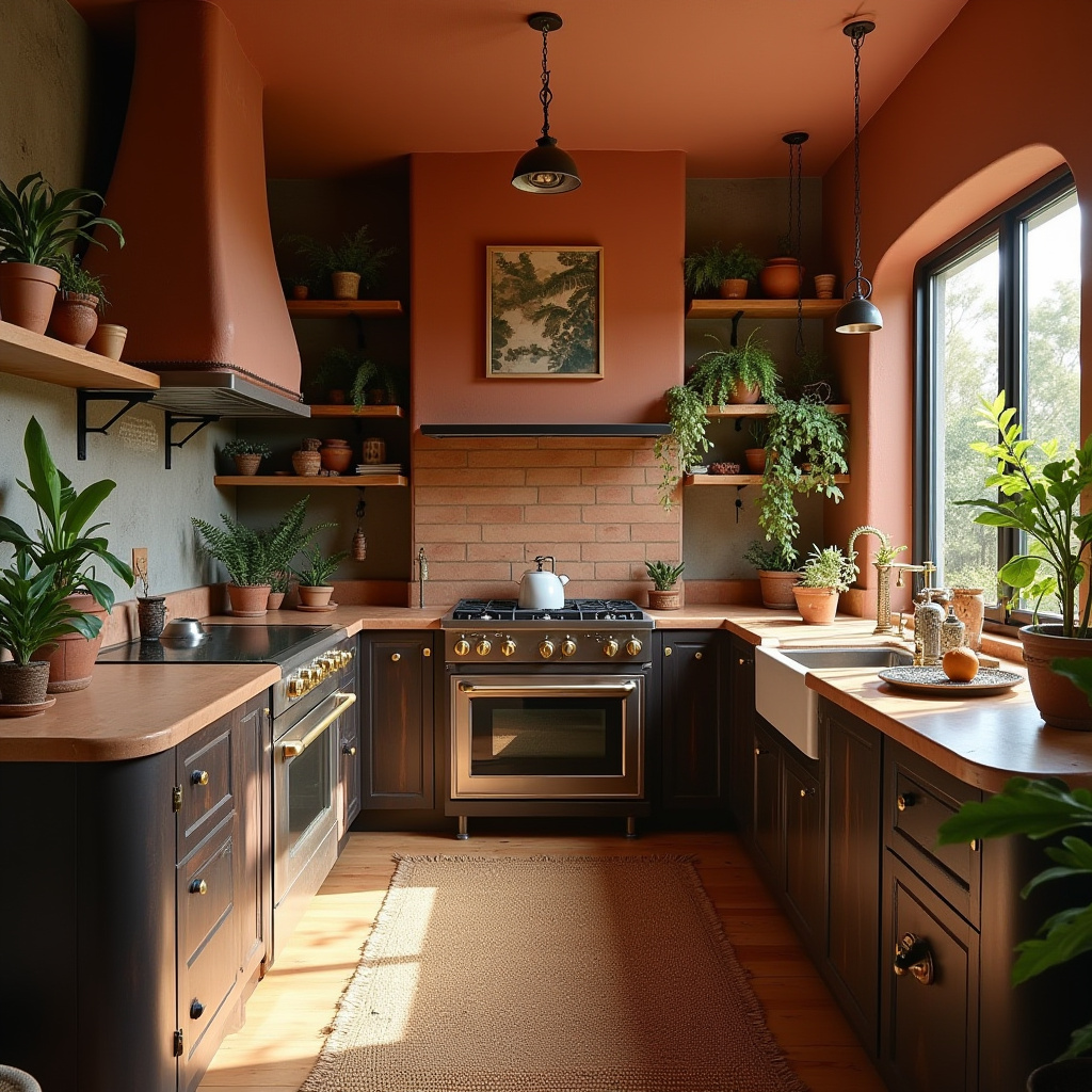 boho kitchen dark wood cabinets 6