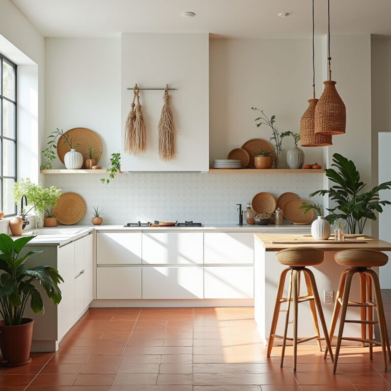 boho kitchen white cabinets 1