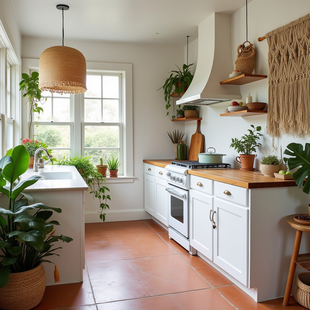 boho kitchen white cabinets 2