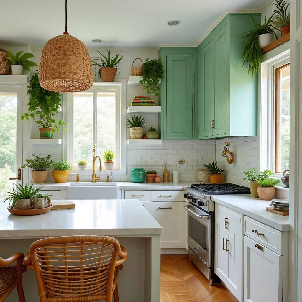 boho kitchen white cabinets 37