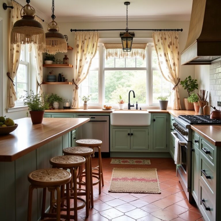 boho kitchen window treatments 1
