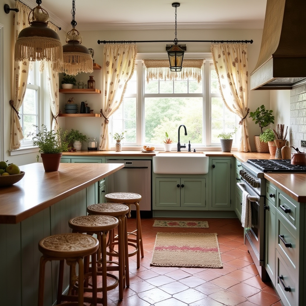 boho kitchen window treatments 1