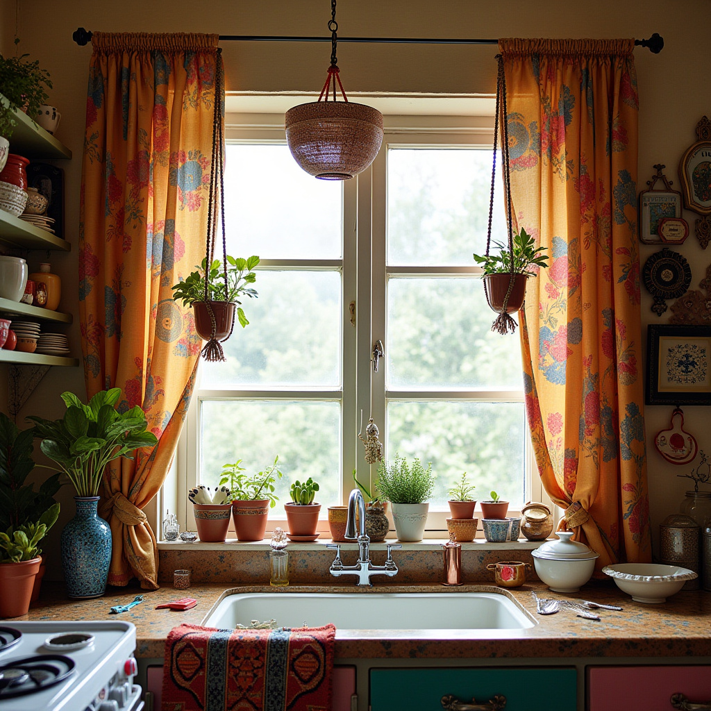 boho kitchen window treatments 23