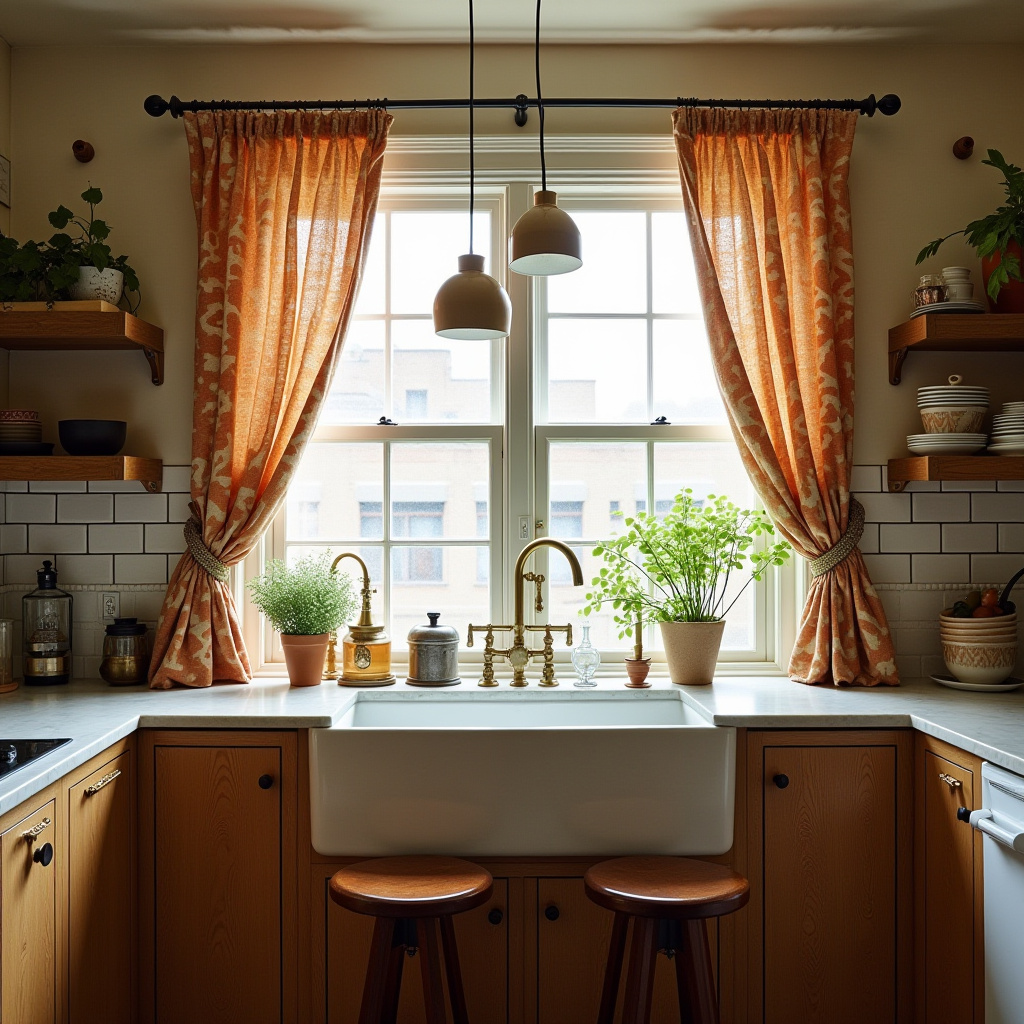 boho kitchen window treatments 27