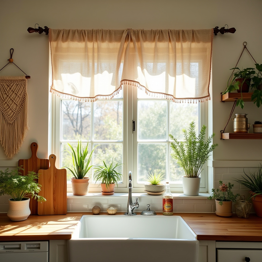 boho kitchen window treatments 33