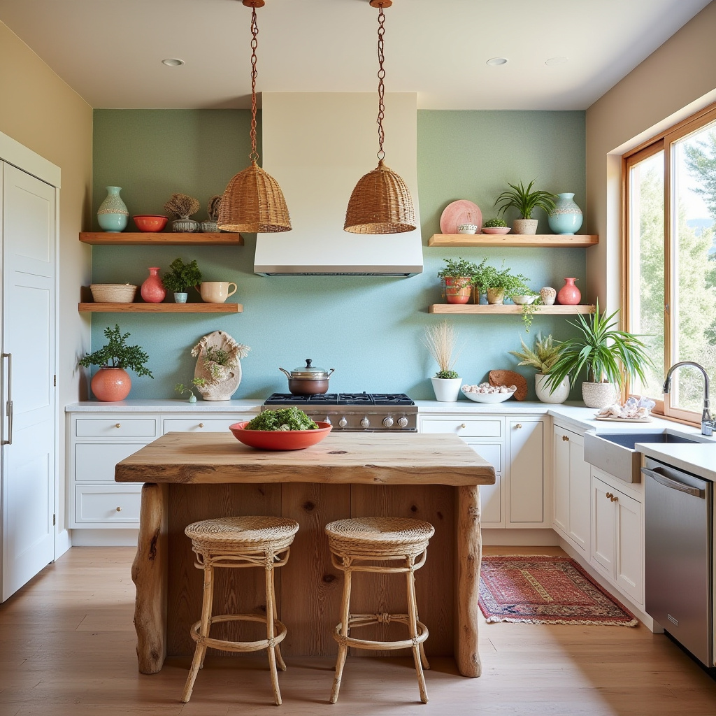 boho kitchen with island 17