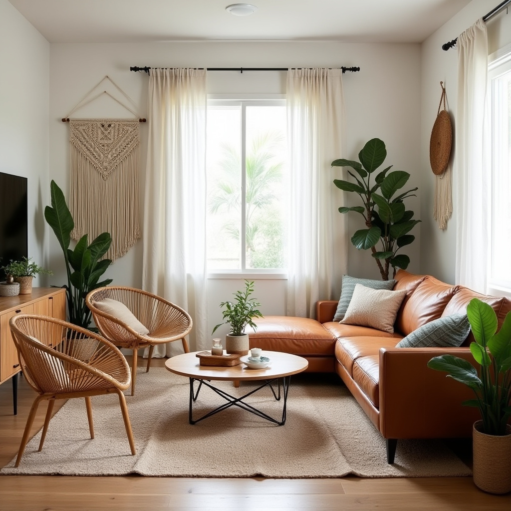 boho mid century modern living room 1