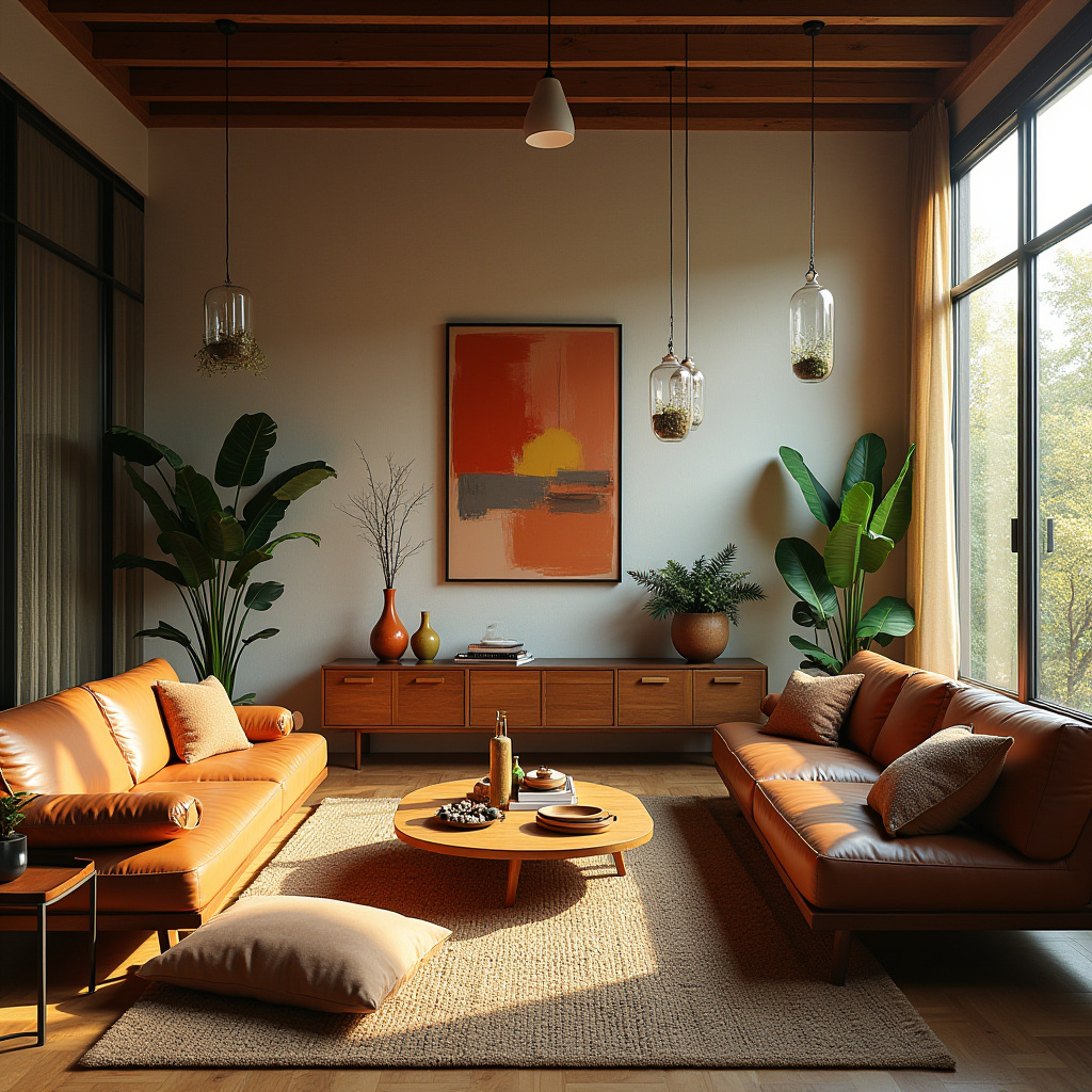boho mid century modern living room 11