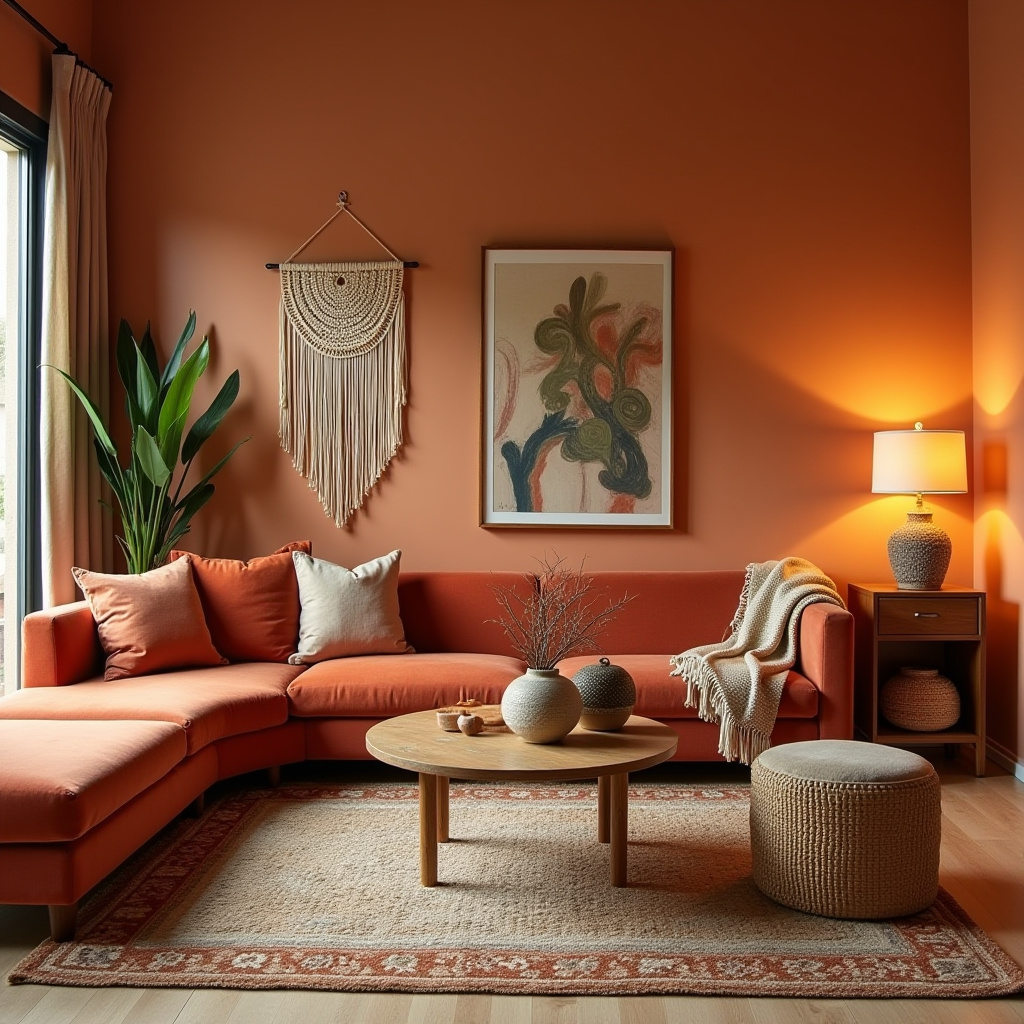 boho mid century modern living room 13